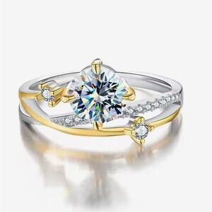 New .925 and 18k gold GRA Certified Moissanite Diamond Ring